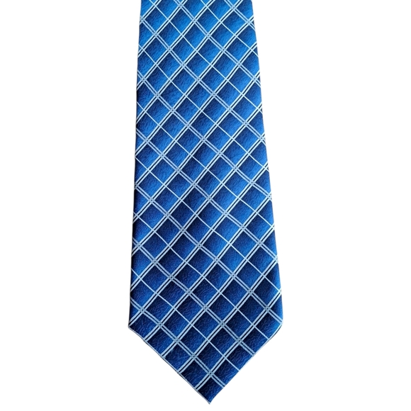 PIERRE CARDIN Multiple Blue Diaganol Striped Checkered 100% Silk Tie 59"‎ - Picture 4 of 9